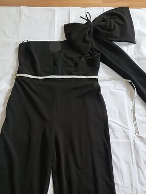 Symphony Black One-Shoulder Jumpsuit with Oversized Bow